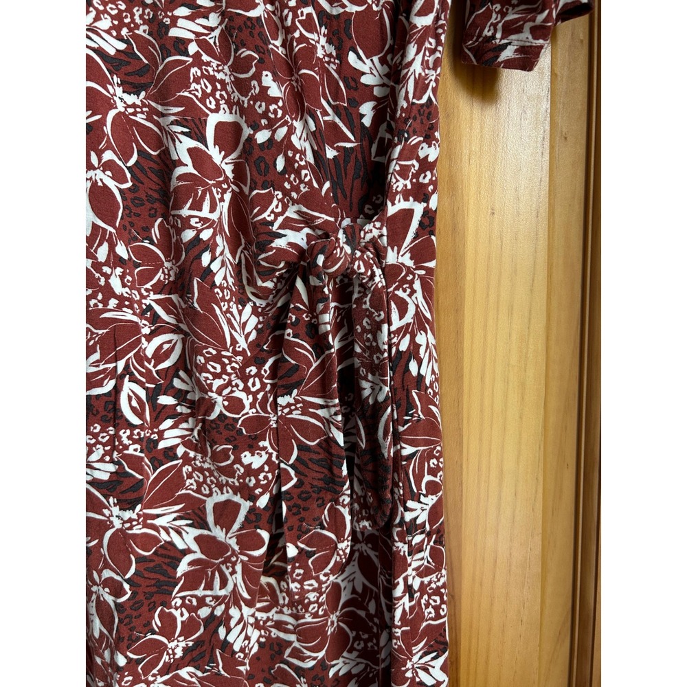 Garnet Hill Womens Large Midi Dress Rust Floral Faux Side Tie 3/4 Sleeve boho - Picture 2 of 5